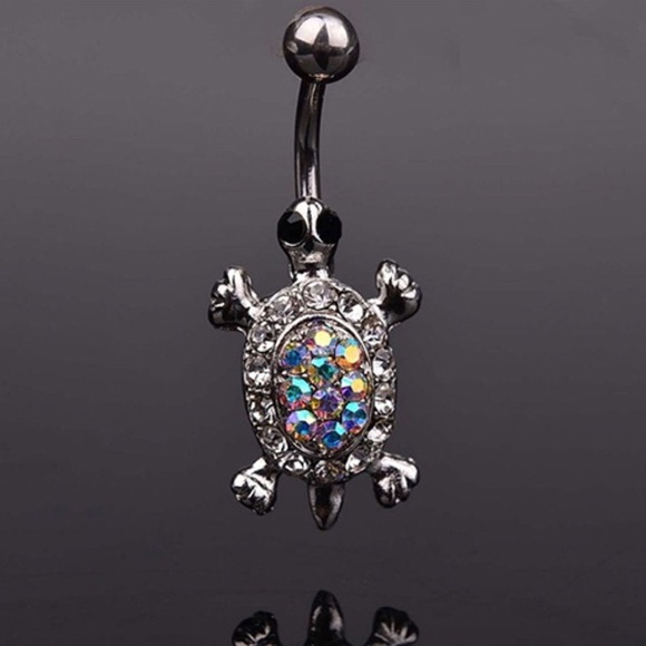 Multicolor Crystal Cute Turtle Belly Button Ring - Picture 2 of 8